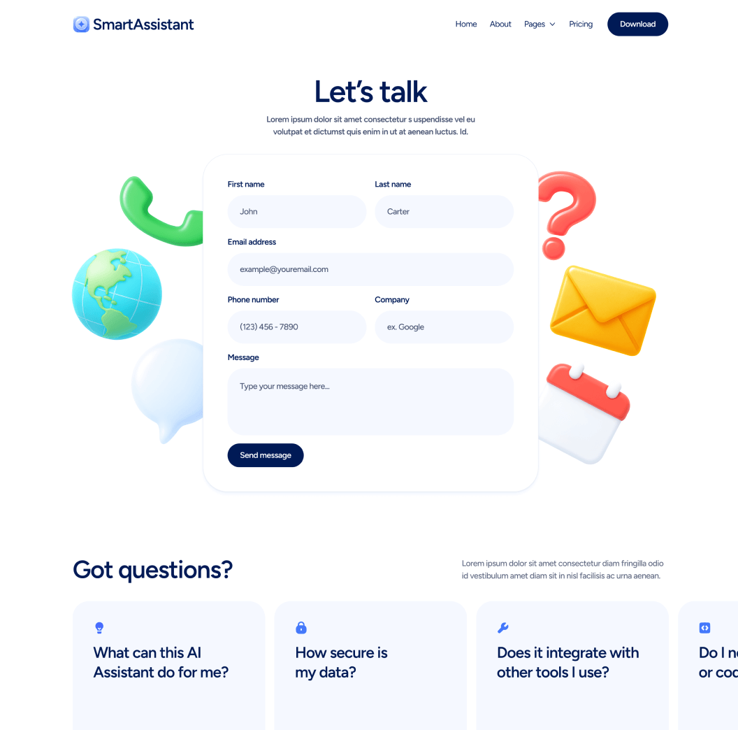 Contact V2 - SmartAssistant - Webflow Templates | BRIX Templates