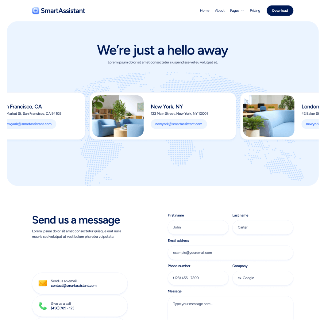 Contact V3 - SmartAssistant - Webflow Templates | BRIX Templates