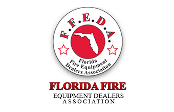 Logo of Florida Fire Equipment Dealers Association featuring a red circle with a white silhouette of Florida, surrounded by the acronym F.F.E.D.A. and two red stars, with the full name below.
