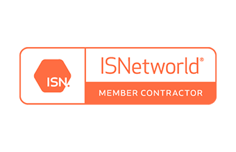 ISNetworld member contractor badge with ISN logo on the left and text on the right in orange and white.