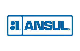 ANSUL brand logo featuring blue text and a symbol with three blue dots arranged vertically in a square frame.
