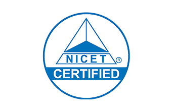 NICET Certified logo with a blue circular border enclosing a triangular shape and the text NICET CERTIFIED inside the triangle and circle.