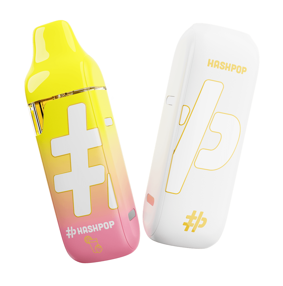 HashPop Strawberry Lemon-Aid all-in-one beside the white PopFilter cap, 3D render