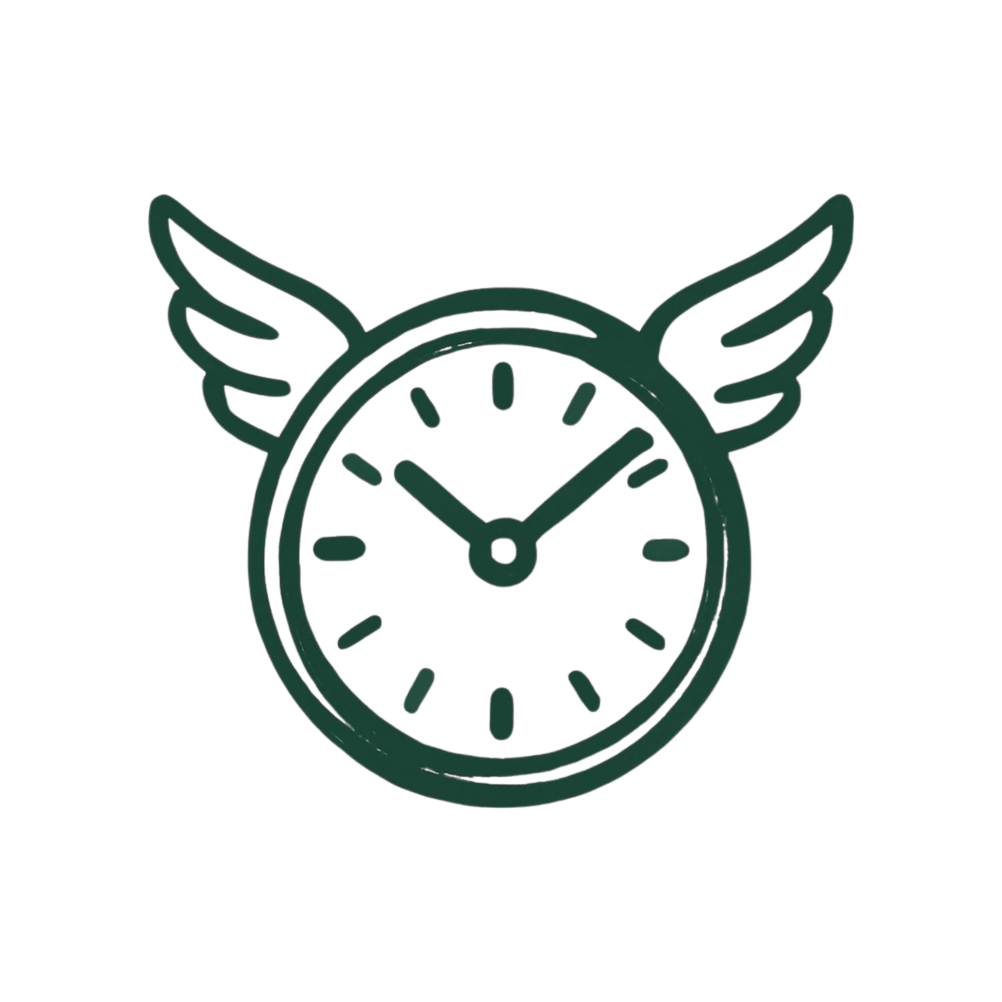 Clock with wings symbolizing time flying or passing quickly.