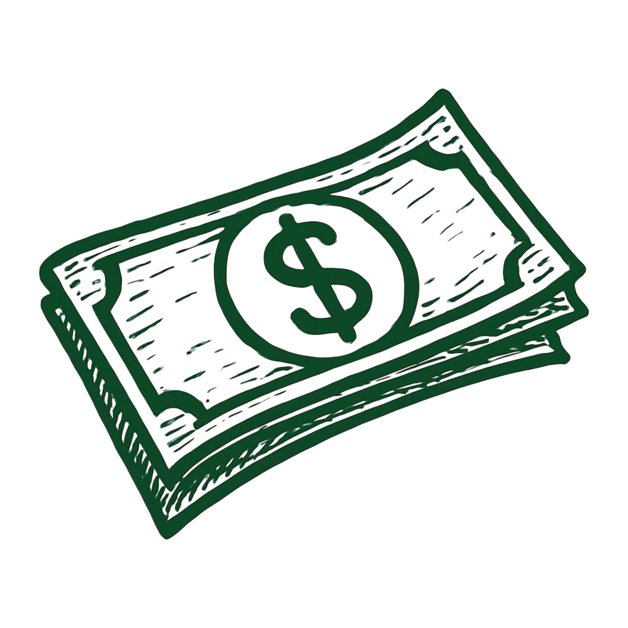 Illustration of a stack of green dollar bills with a dollar sign in the center.