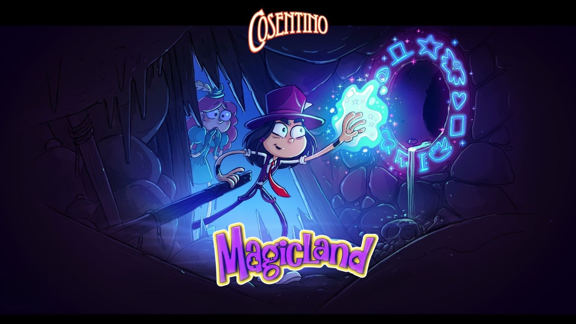 Magicland poster showing a young magician casting a glowing spell.