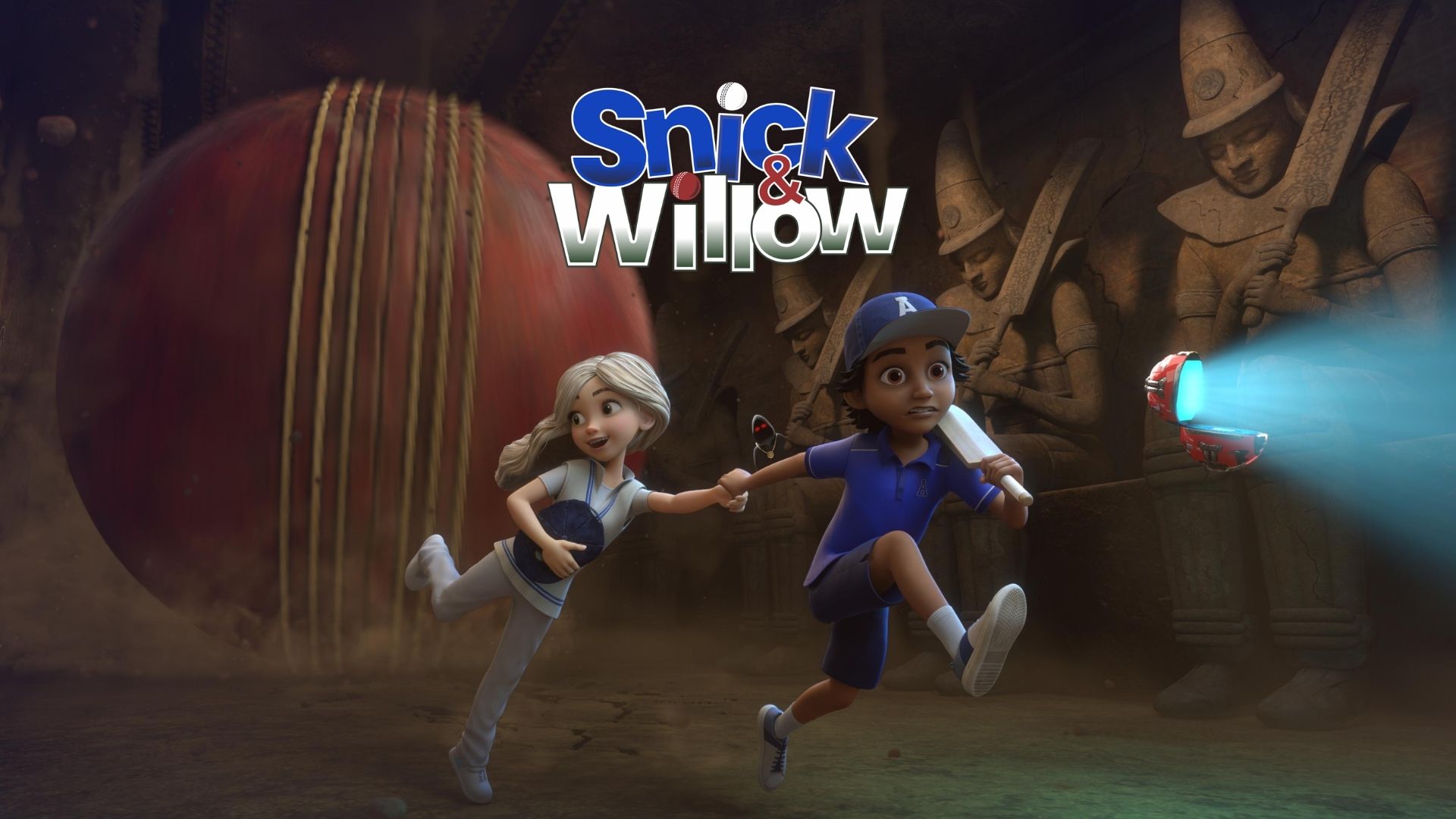 Snick and Willow run through a dark passage with a torch beneath the series title.