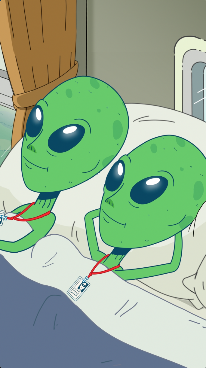 Two green aliens sit inside a campervan beneath The Van Pollo's title.