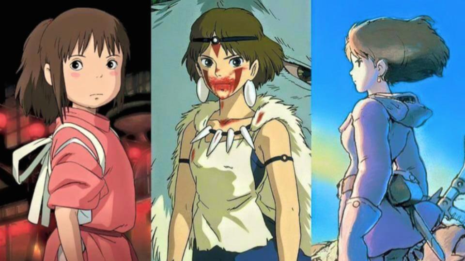 Reference collage of three young heroines from Hayao Miyazaki's animated films.