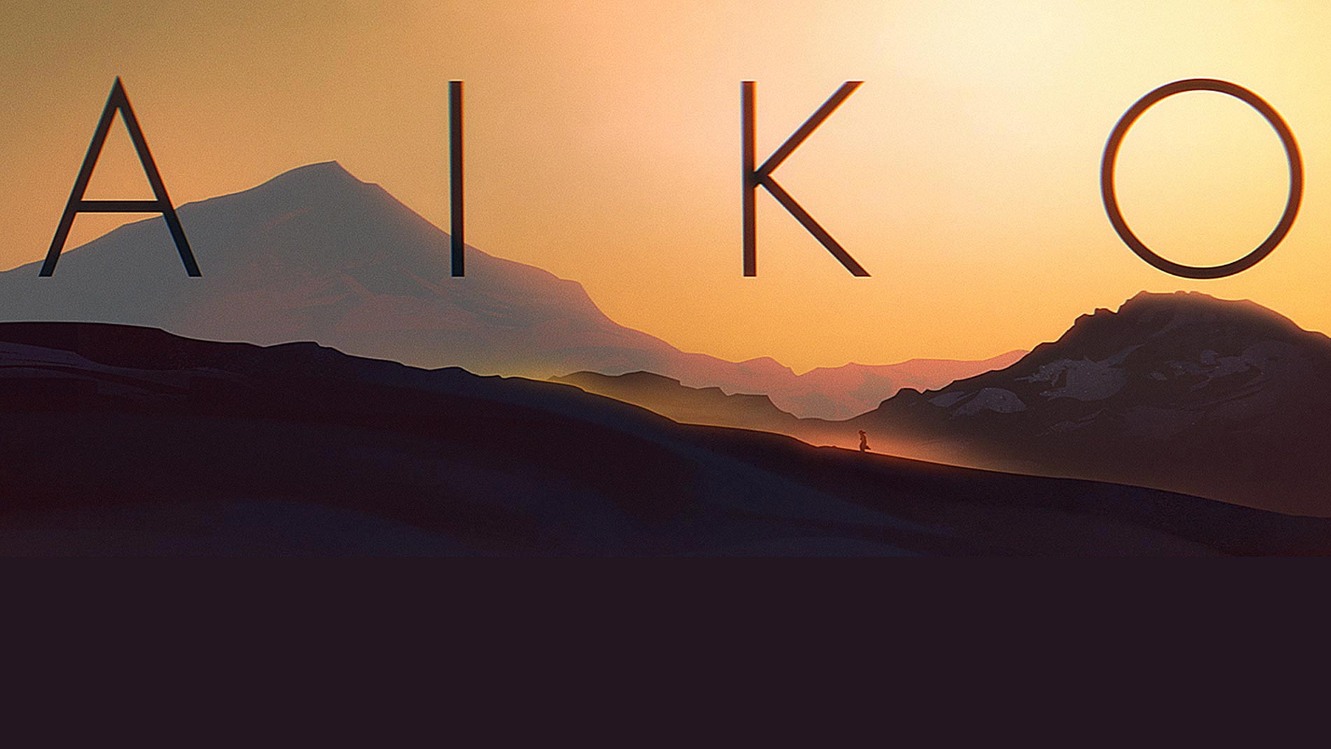 AIKO title over a mountain landscape at sunset.