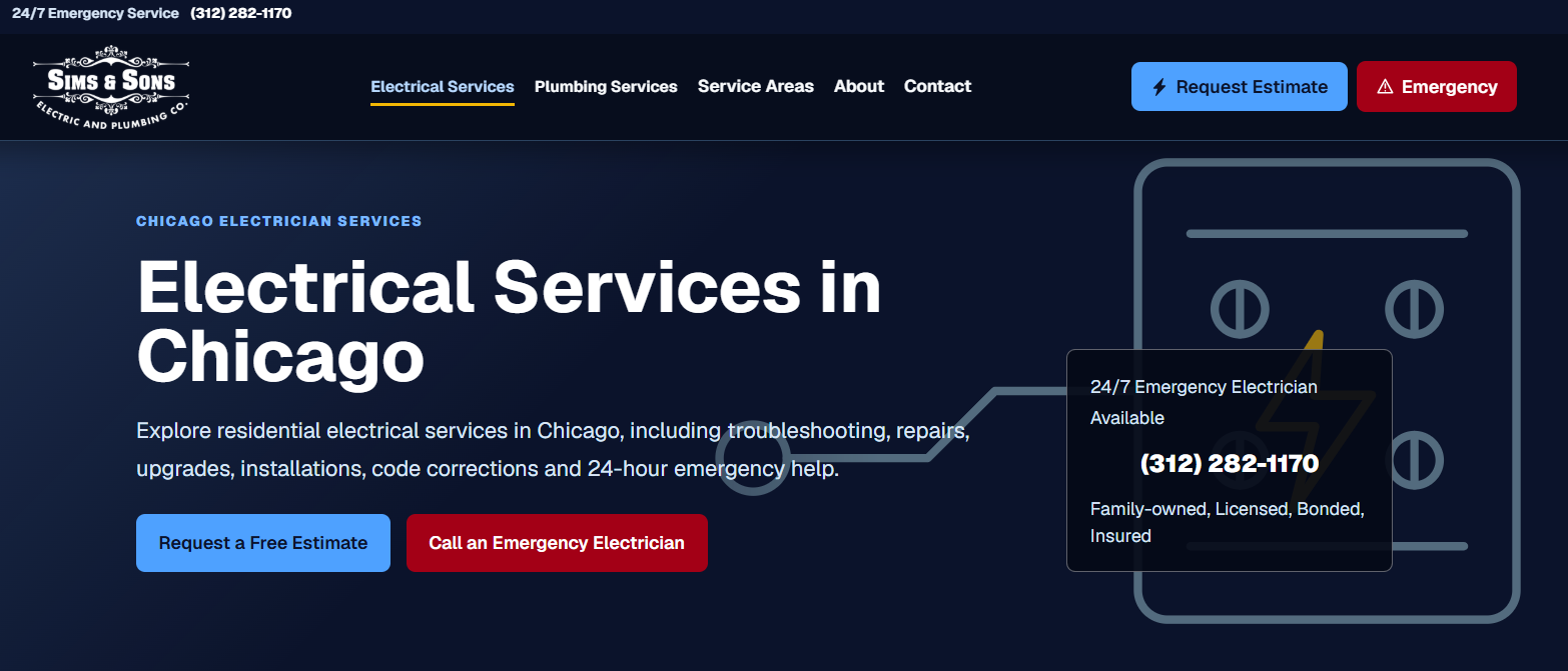 Sims and Sons Electric and Plumbing Chicago electrical services with free estimate and emergency electrician options