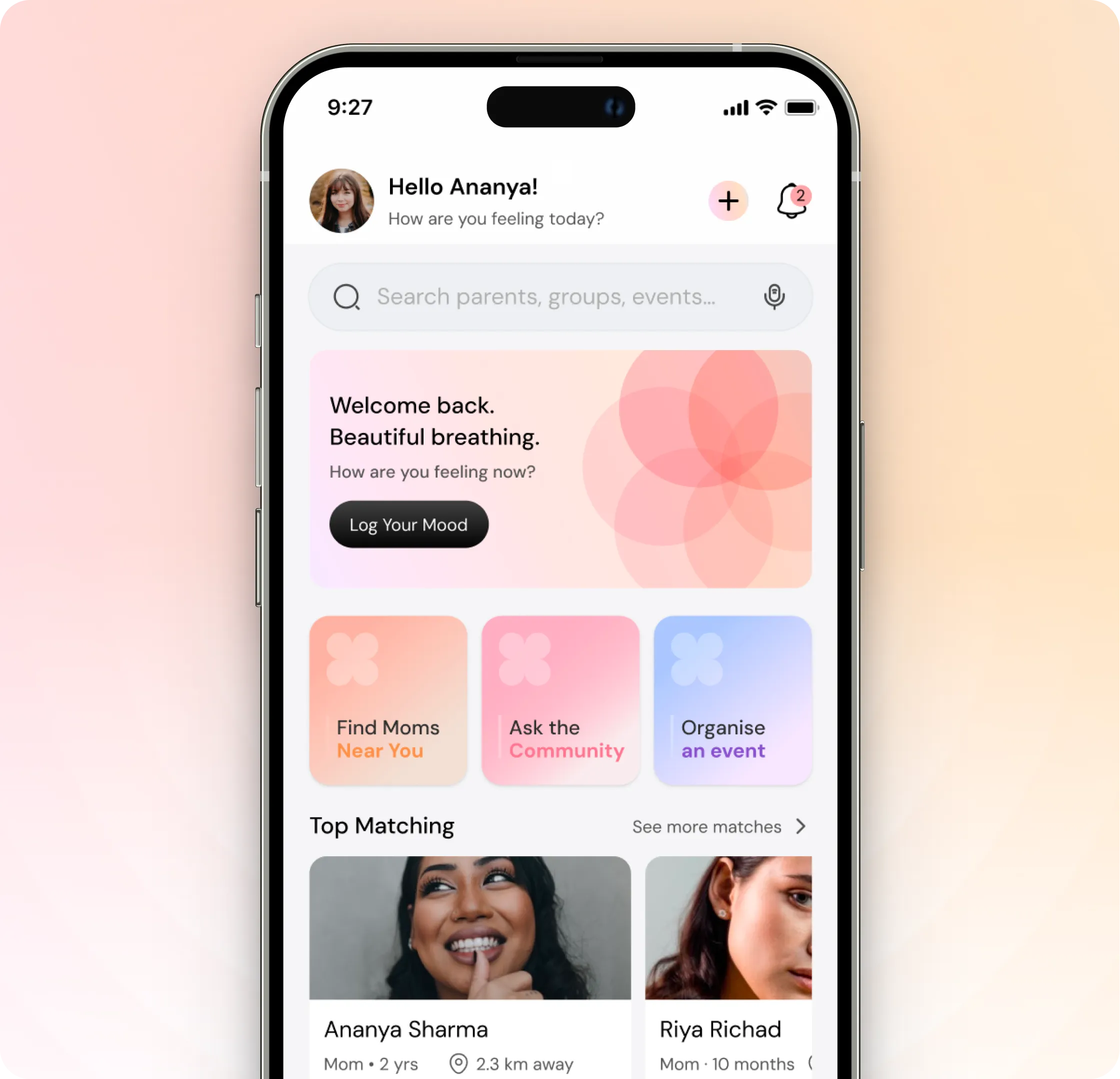 Ville mobile app interface showing family circles