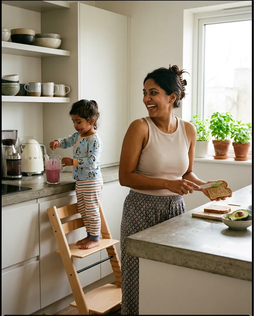 Indian mother caring for her child at home