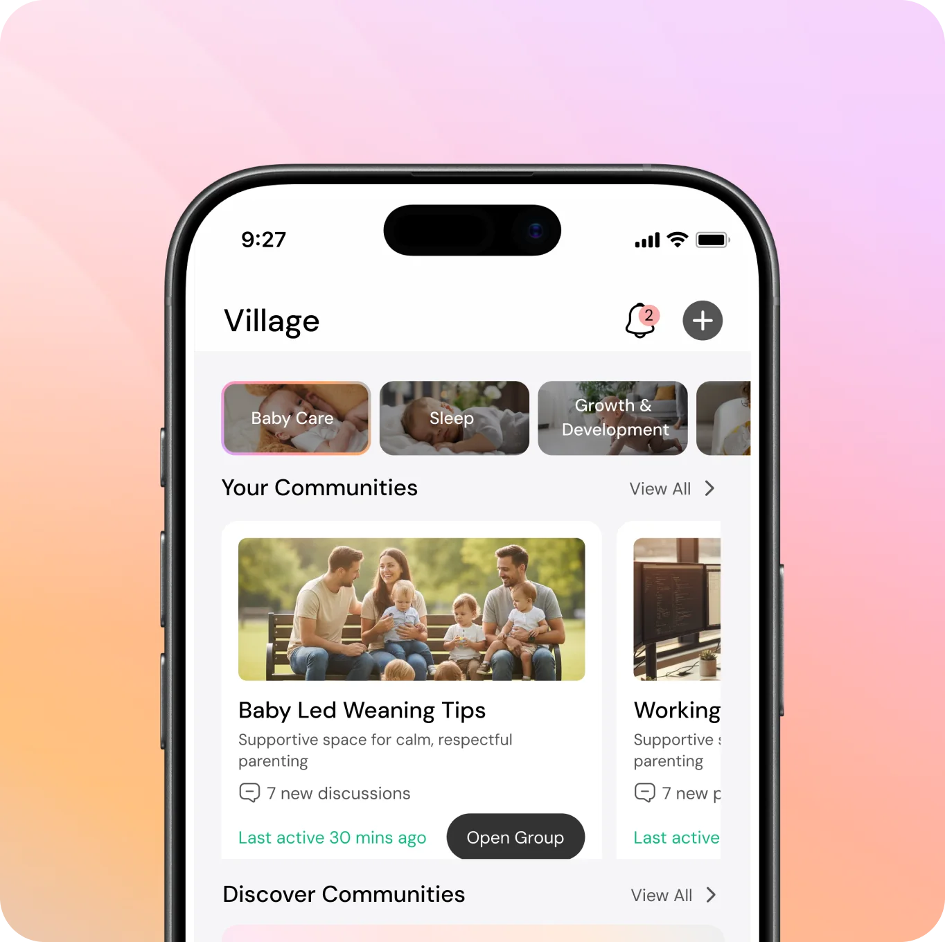 Ville app showing neighbourhood parent communities