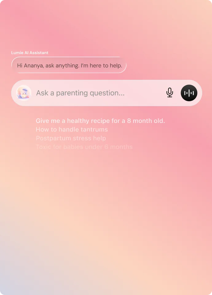 Lumie AI assistant prompt with suggested parenting questions