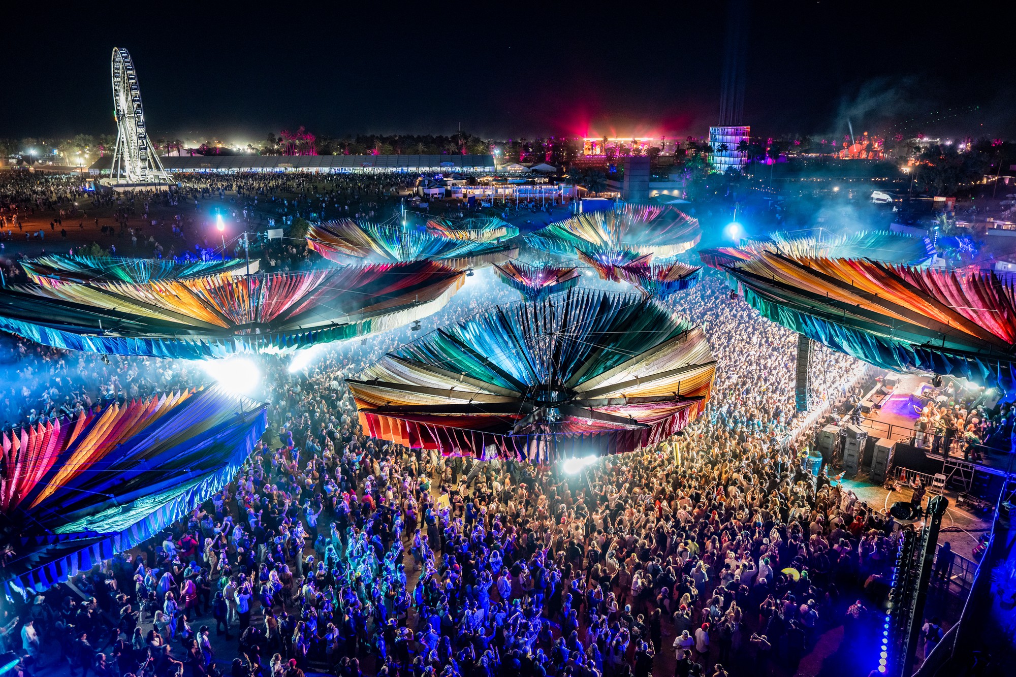 Coachella 2026 Do LaB Stage — audio-reactive lighting and live VJ video mapped via NDI, Jake Roeber programming.