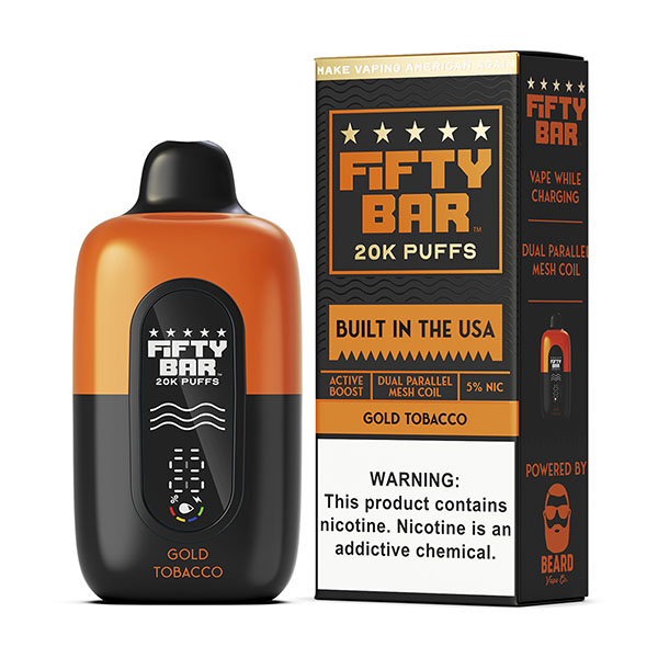 Fifty Bar 20K Gold Tobacco disposable vape at Ember Smoke & Vape in Mesa