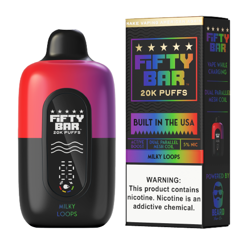Fifty Bar 20K Milky Loops disposable vape at Ember Smoke & Vape in Mesa