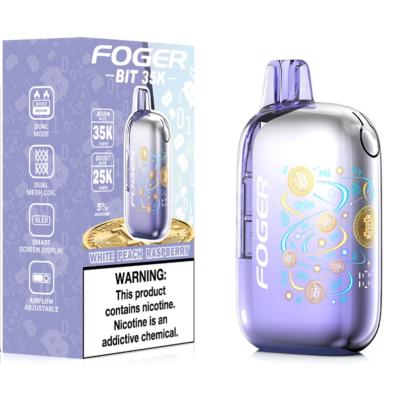 Foger Bit 35K White Peach Raspberry disposable vape at Ember Smoke & Vape in Mesa