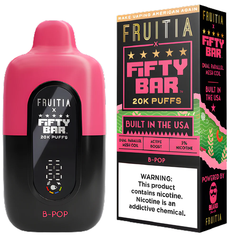 Fruitia X Fifty Bar 20K B-Pop disposable vape at Ember Smoke & Vape in Mesa
