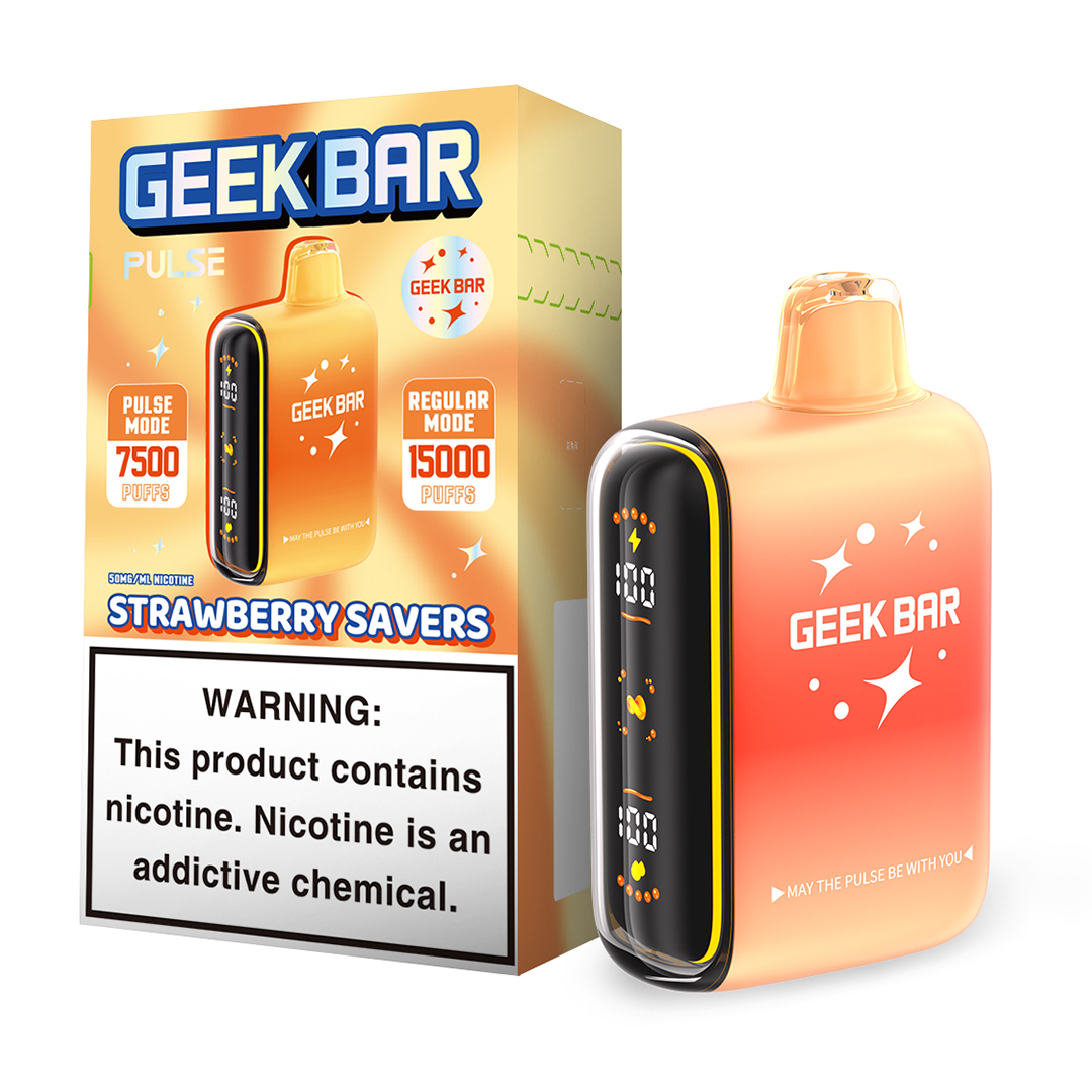 Geek Bar Pulse 15K Strawberry Savers disposable vape at Ember Smoke & Vape in Mesa