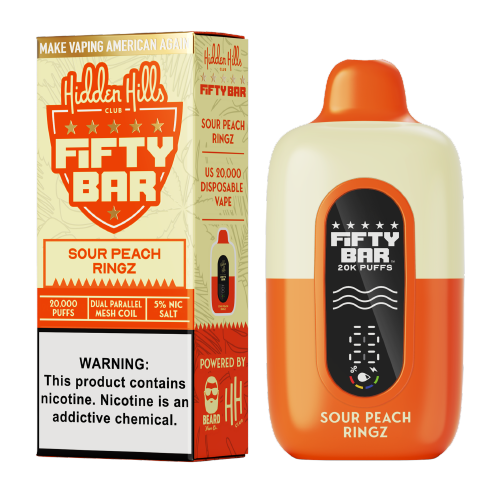 Hidden Hills X Fifty Bar 20K Sour Peach Ringz disposable vape at Ember Smoke & Vape in Mesa