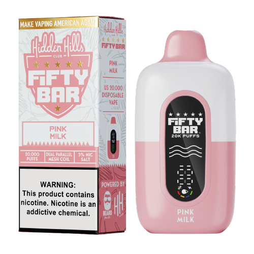 Hidden Hills X Fifty Bar 20K Pink Milk disposable vape at Ember Smoke & Vape in Mesa