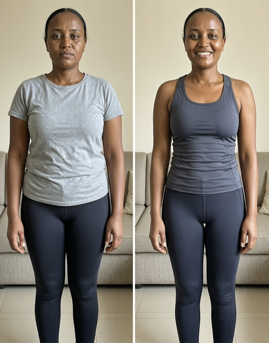 Before and after weight loss transformation - Tena Step patient lost 10kg