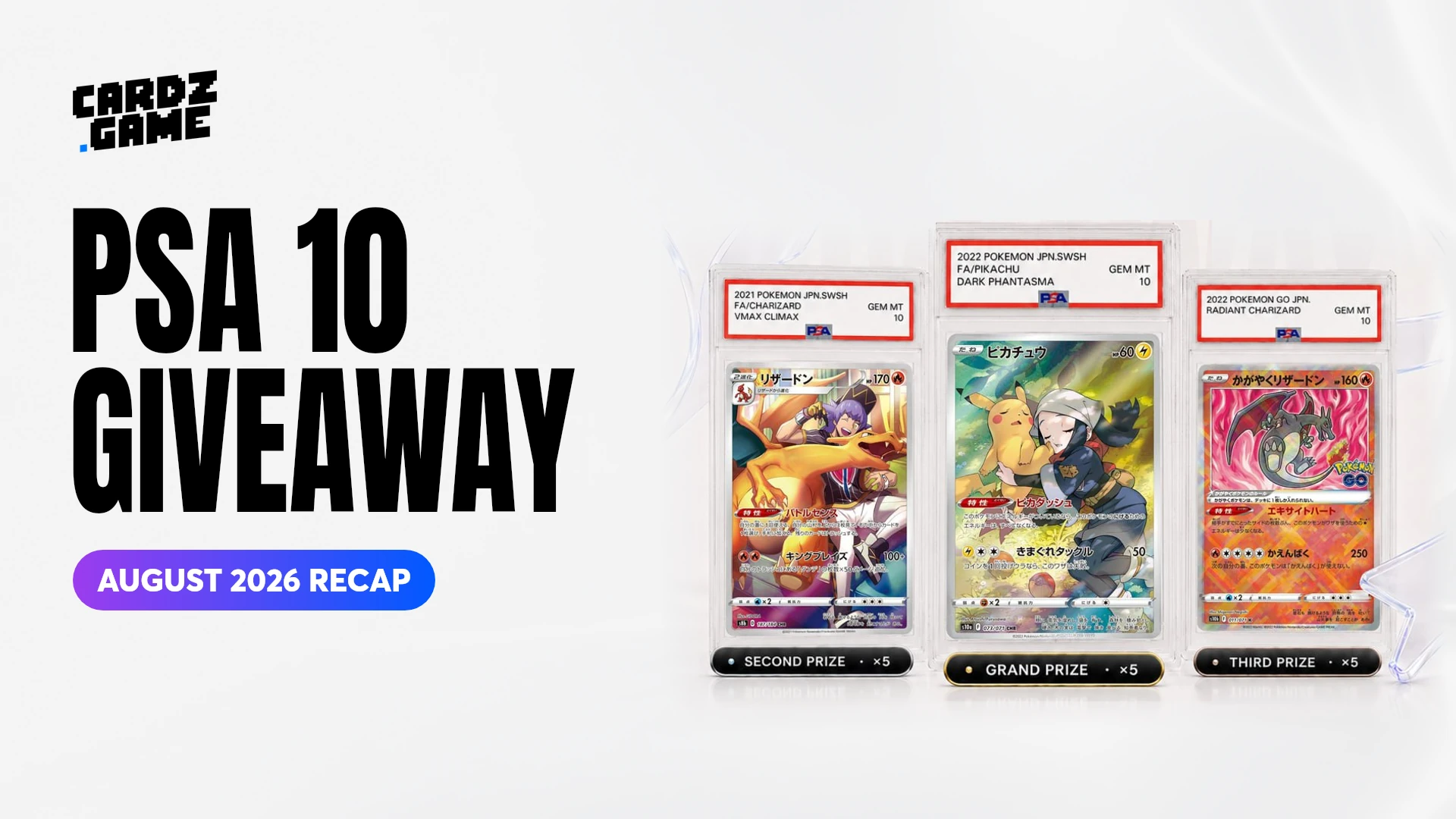 CARDZ August 2026 PSA 10 Pokémon giveaway recap banner