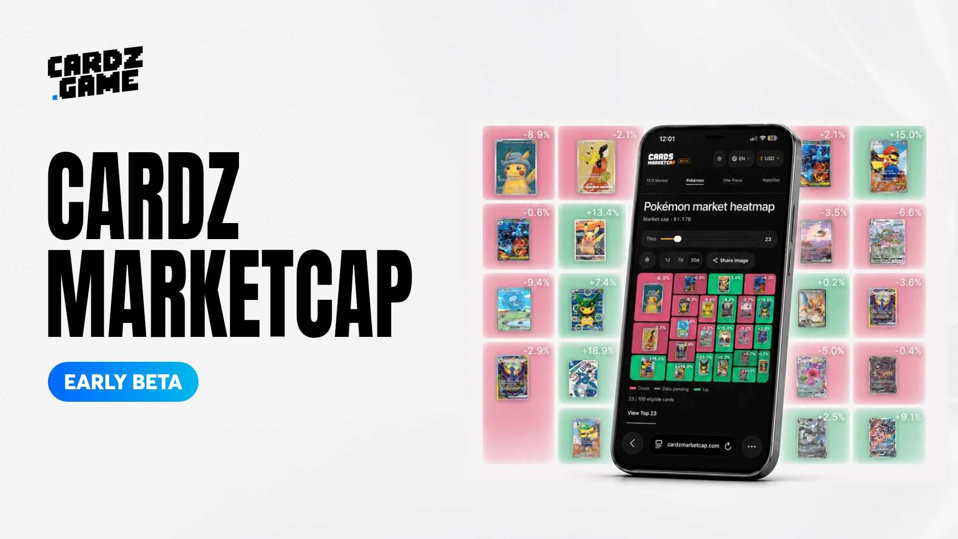 Cardz Marketcap early-beta TCG market-tracking announcement banner