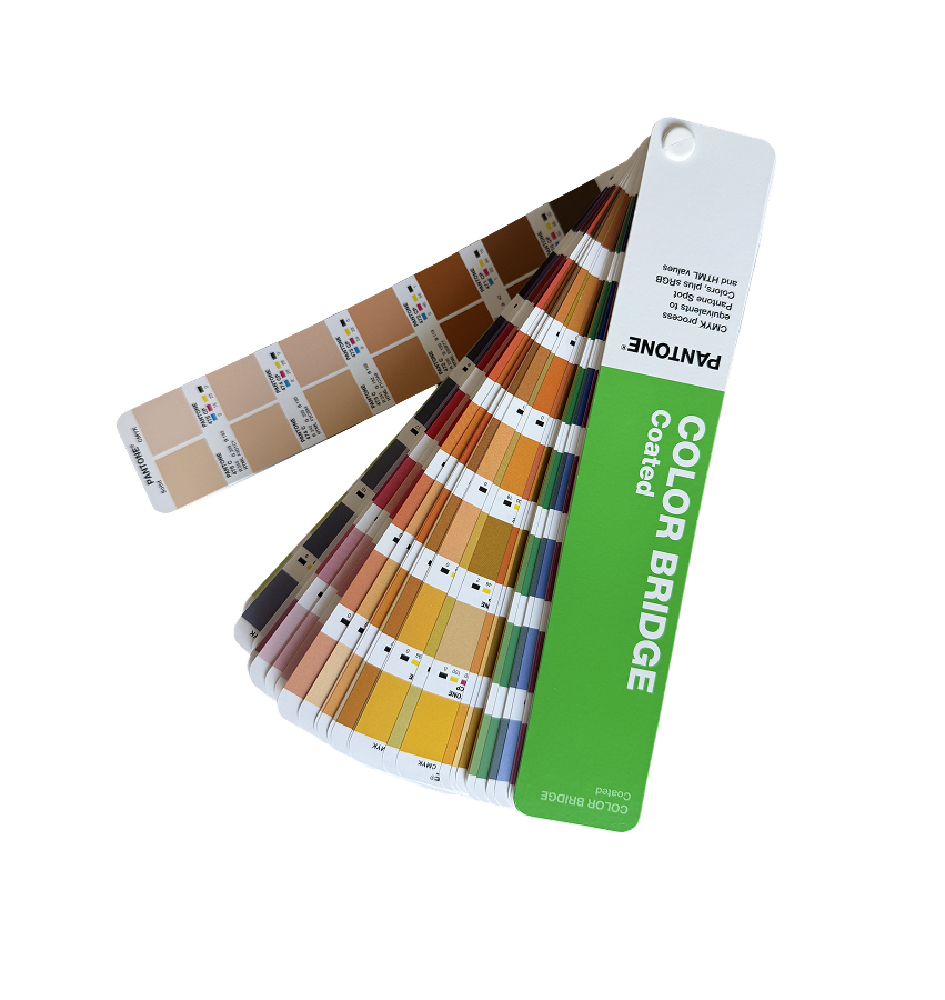 Pantone Color Bridge swatch fan, About page moodboard