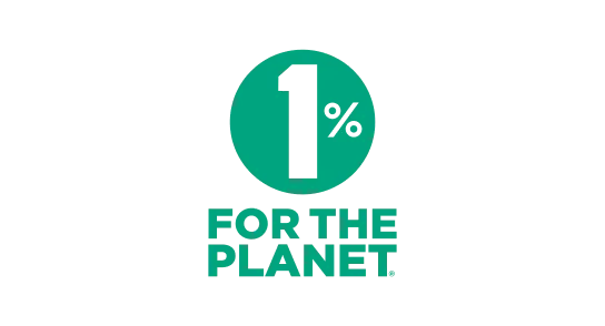 Green circle with '1%' above the text 'FOR THE PLANET.'