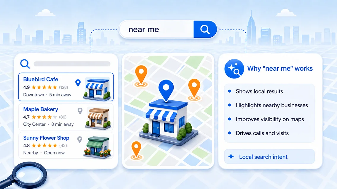 Near me local search results and map listings