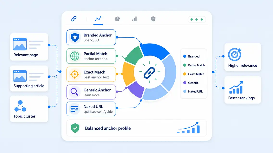Balanced anchor text profile showing branded, partial match, exact match, generic, and naked URL anchors