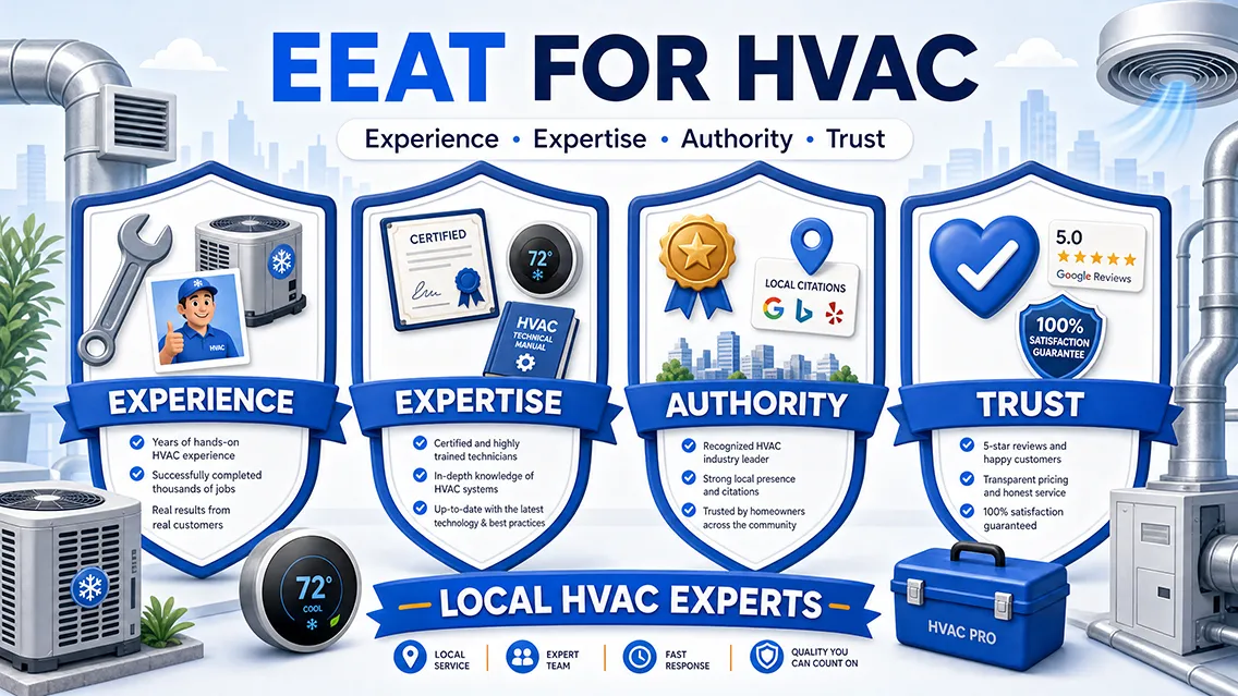 Types of local SEO for HVAC companies including Google Maps, near me searches, and AI results