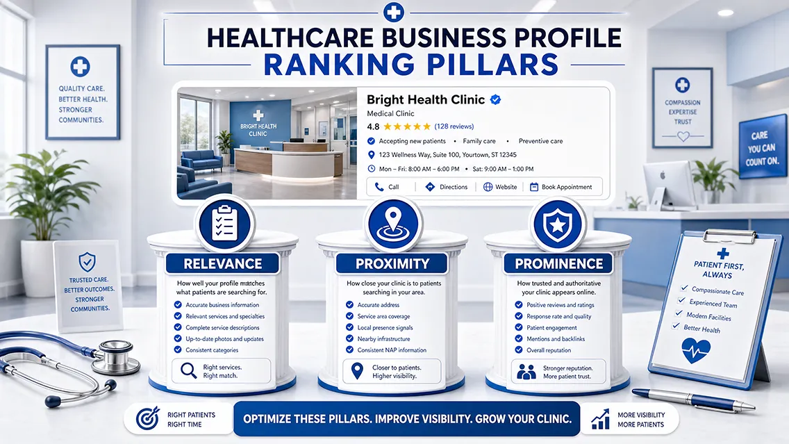 Healthcare business profile ranking pillars for local SEO