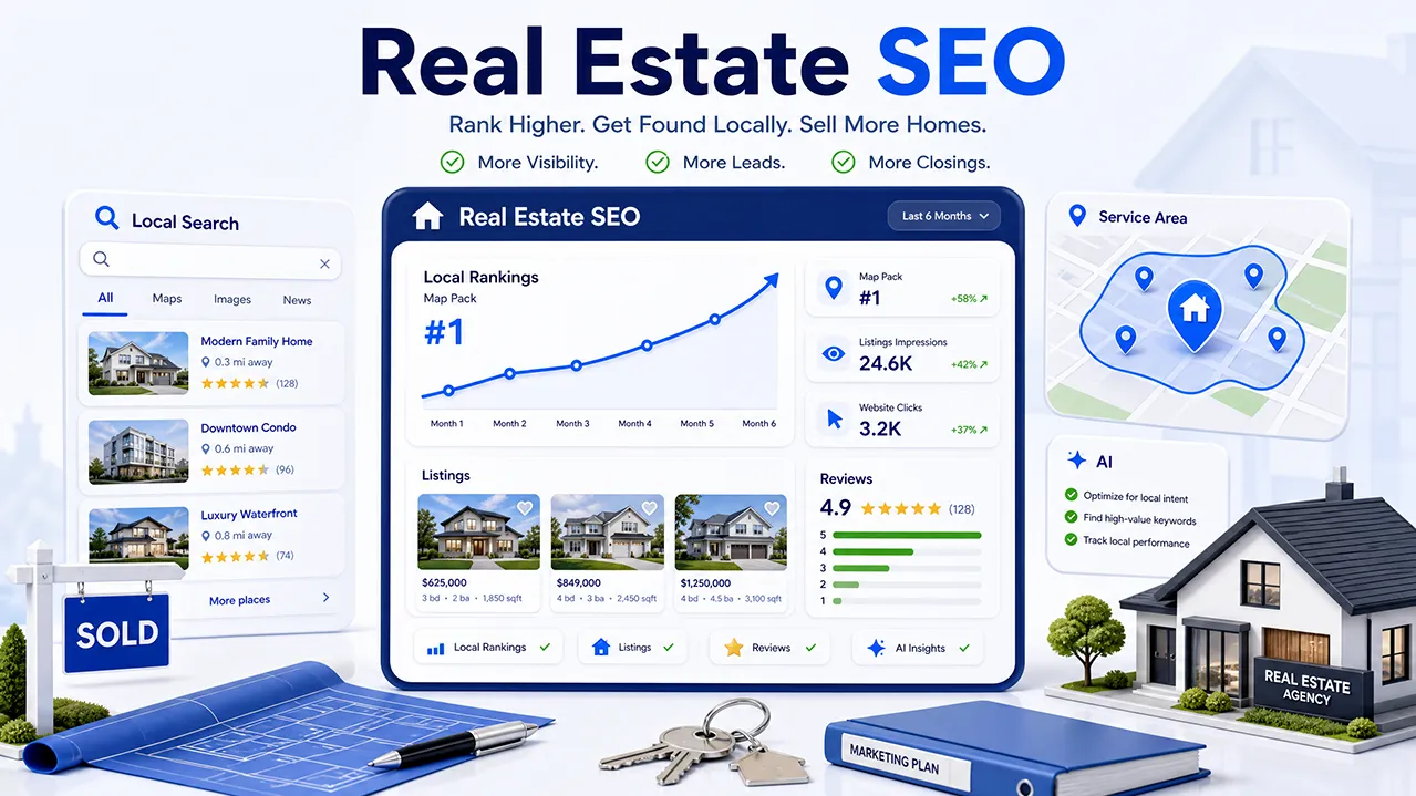 SEO for dentists open graph illustration with dental marketing and search optimization elements