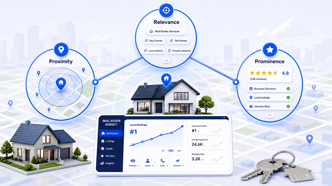 Local SEO ranking factors for real estate including proximity, relevance, and prominence