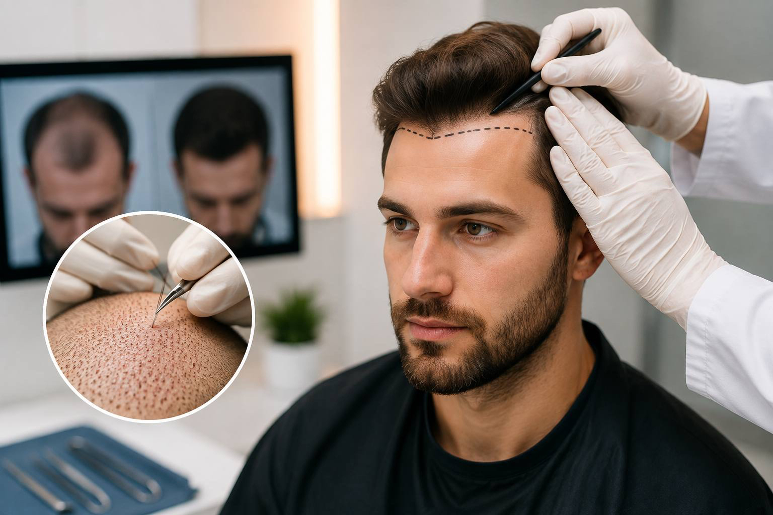 Hair transplant FUE DHI procedure in Turkey