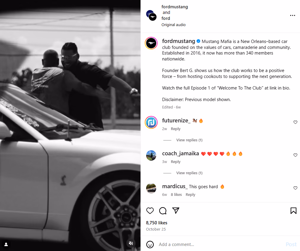 Ford Mustang promotes customer communities and clubs