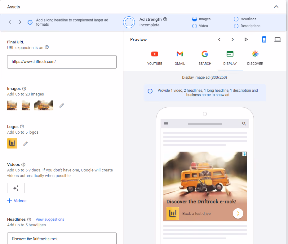 Google Performance Max campaign preview