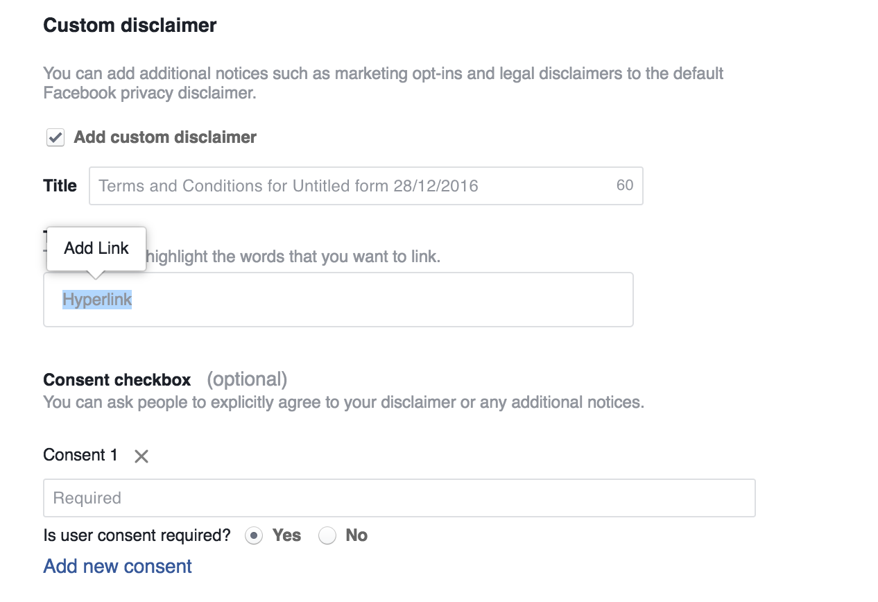  Facebook Lead Ads Custom Disclaimer 