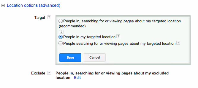 Google AdWords Location Options