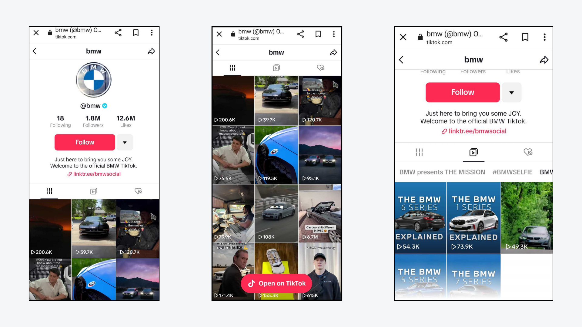 Screenshot relativi al marketing automobilistico su TikTok