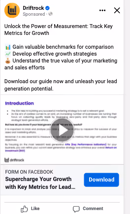 Driftrock's lead generation form on Facebook