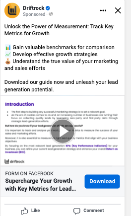 Driftrock's lead generation form on Facebook