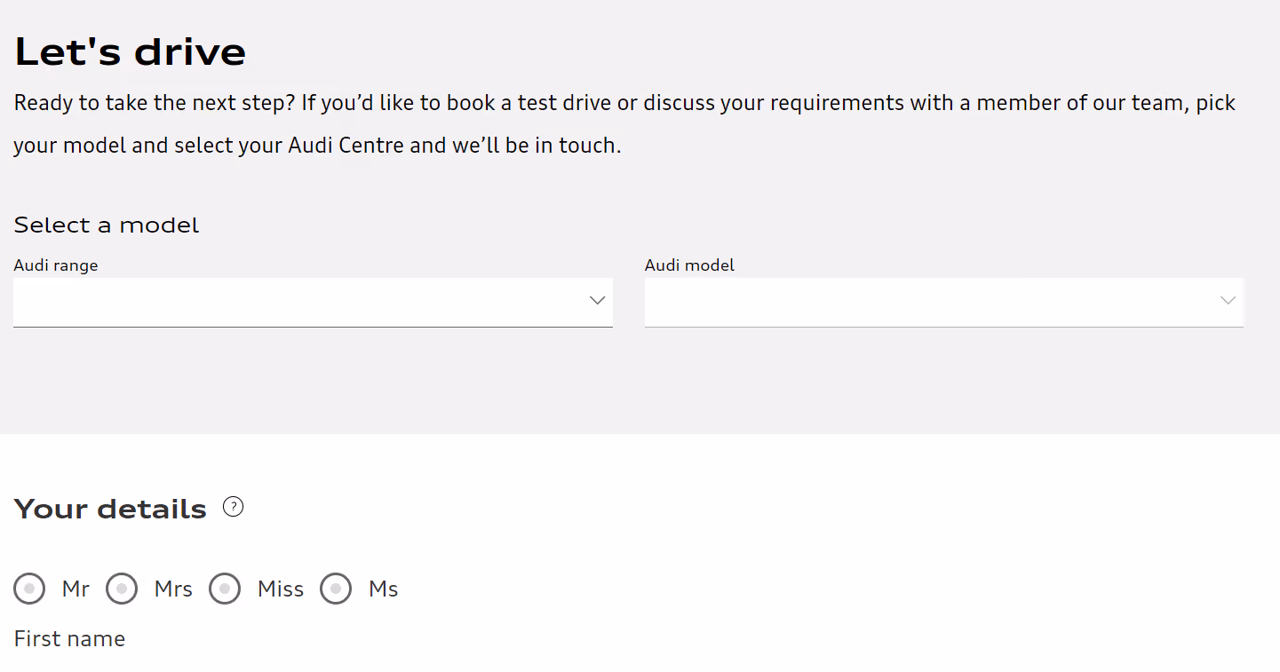 Audi Lead Generation form