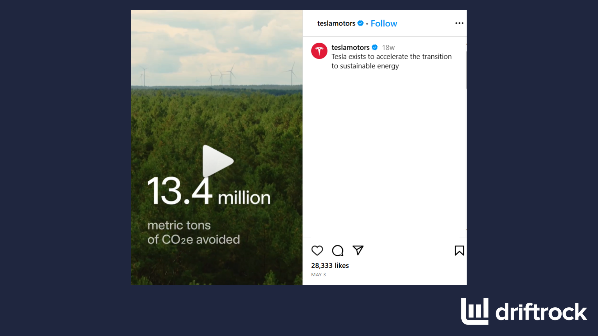 Tesla sustainability impact report instagram post