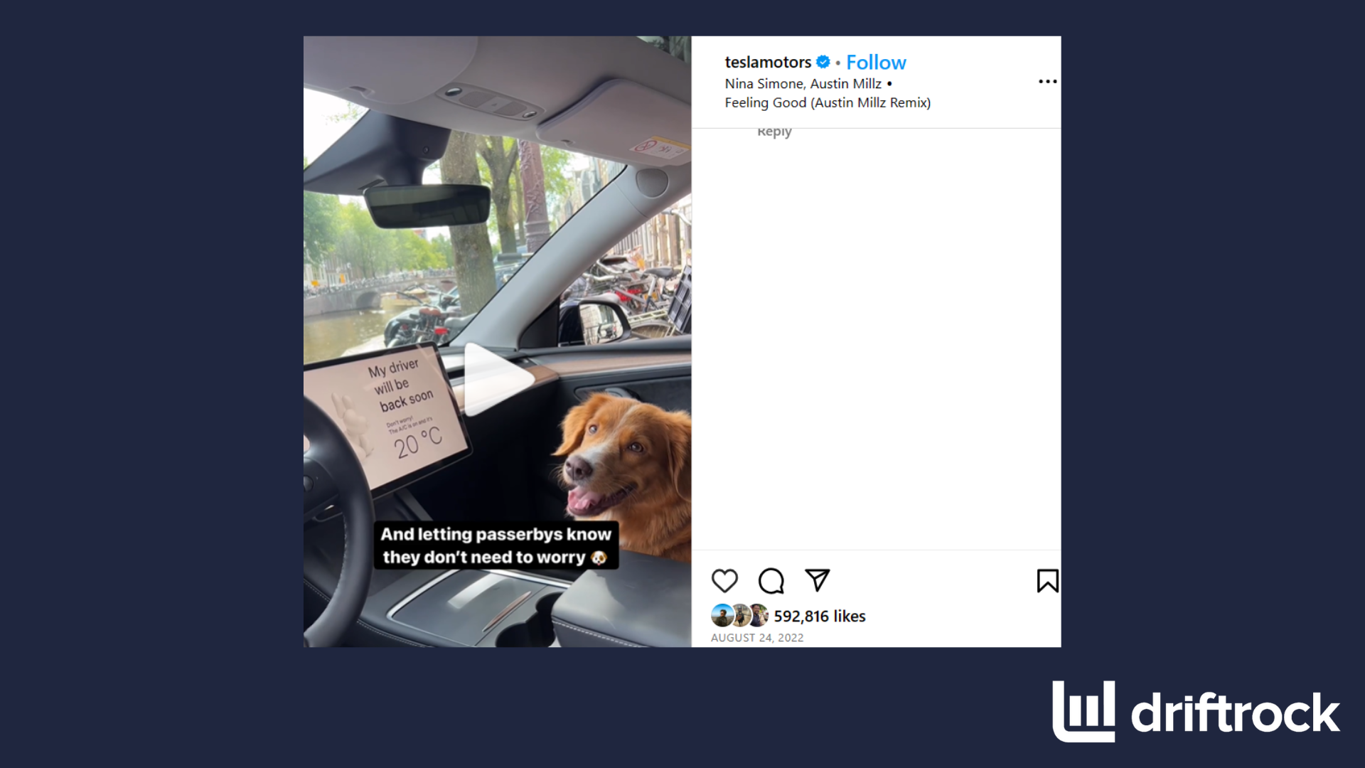 Tesla Dog mode instagram post