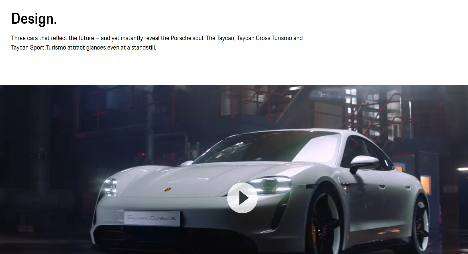 Porsche's website section on design